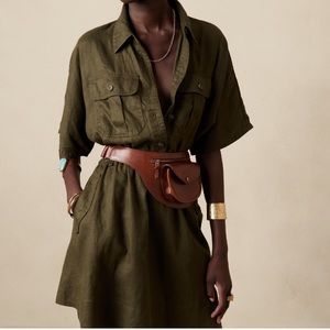 Banana Republic Olive Casual Shirt Dress